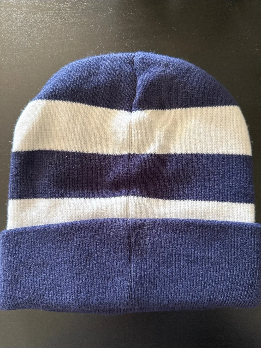 Nike Navy and White Striped Cuffed Beanie